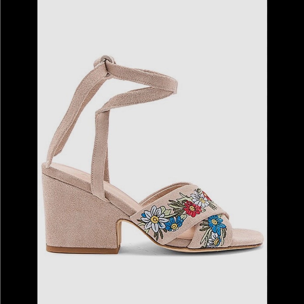 Raye Anthropologie Embroidered Flora Heeled Sandals